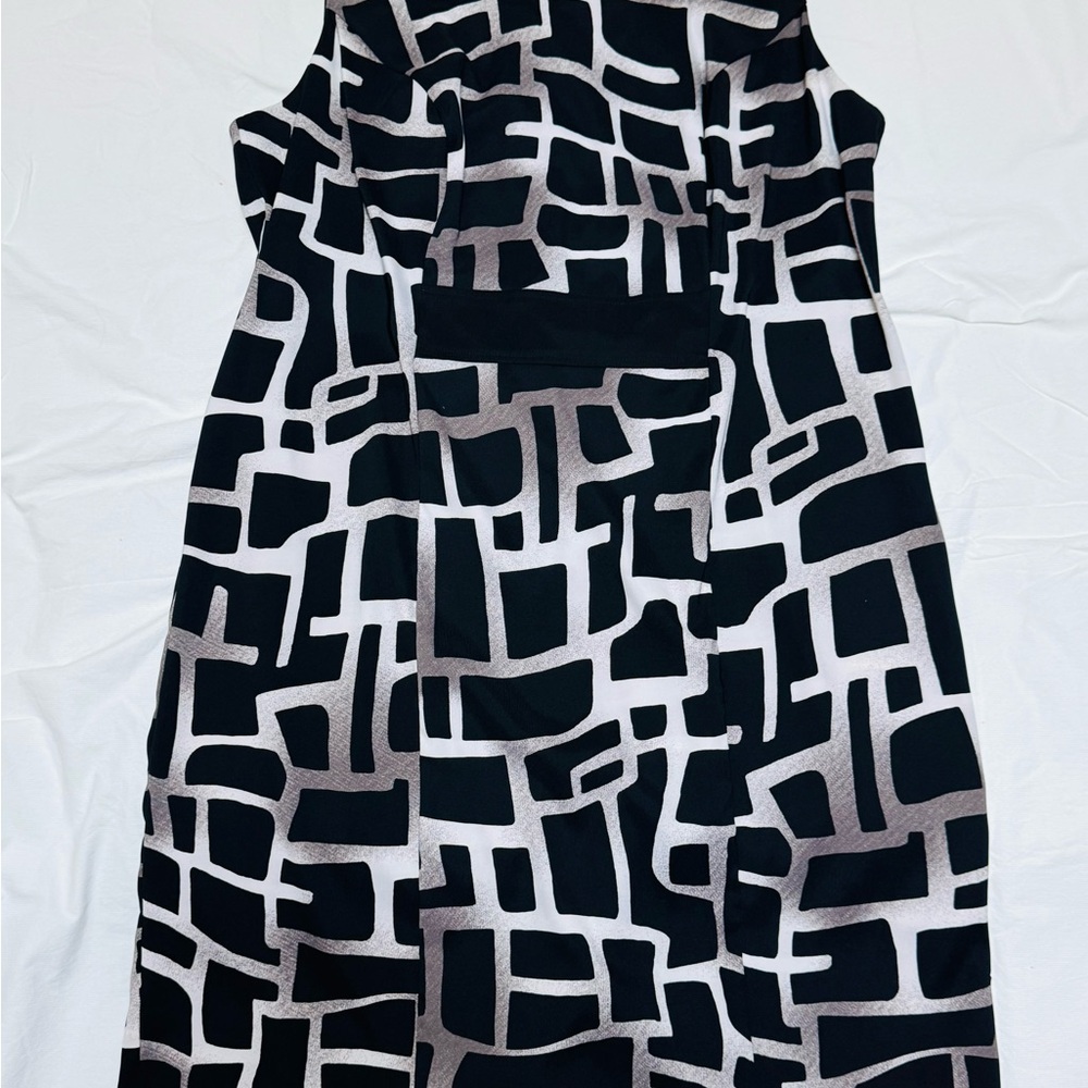 DressBarn Plus Size 18 Black White Gray Geometric Print Sheath Dress - New